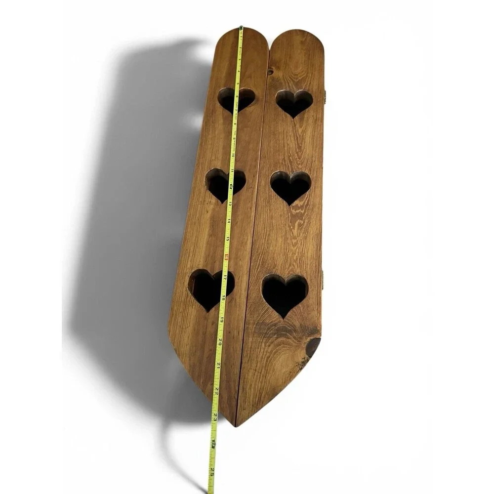 Vintage Oak Wood Display Shelf Wall Hanging Cut Out Heart Doors 23